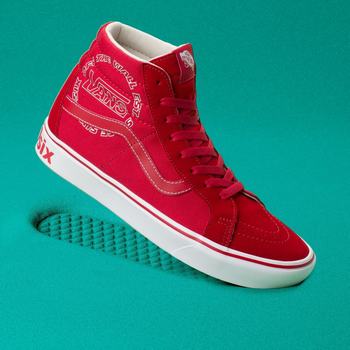 Férfi Vans Distort ComfyCush SK8-Hi Reissue Magasszárú Cipő VA1782359 Piros/Fehér